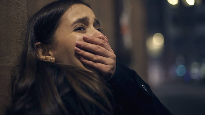 Woman having panic attack.