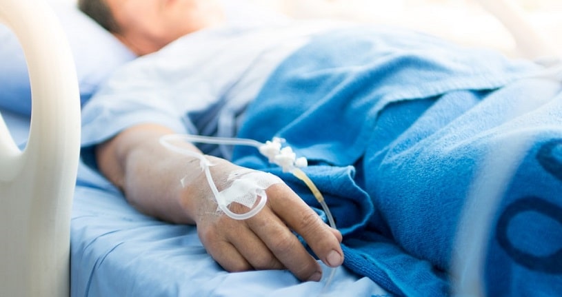 Patient in a hospital bed, treatment for dilaudid overdose.