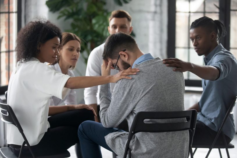 Opium addicted support group meeting.