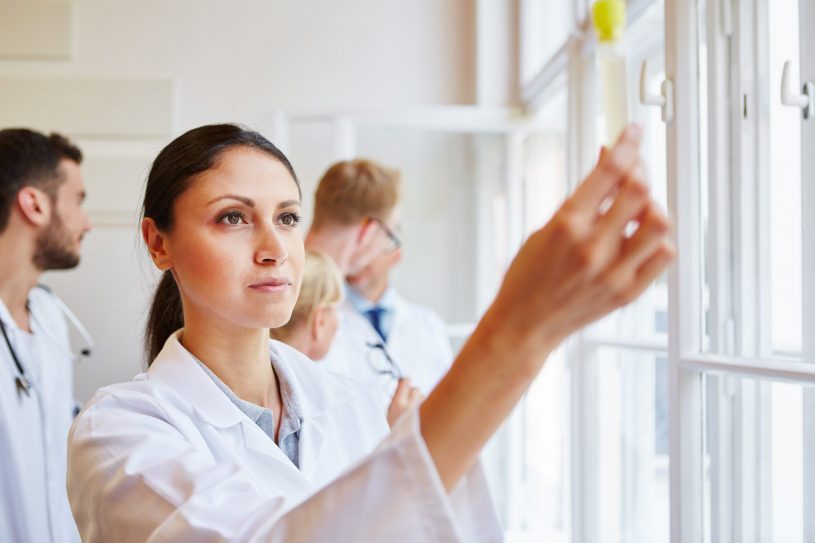 Doctor checking Restoril drug testing results.