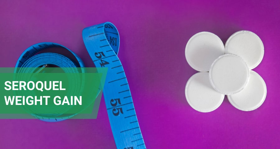 Seroquel pills and measuring tape.