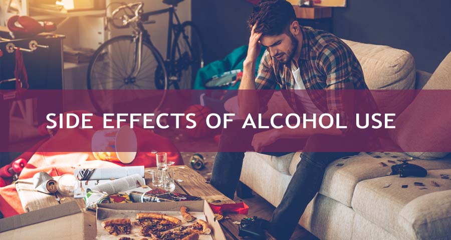 Visual representation of the side effects of alcohol use and its impact on physical health, mental well-being, and daily functioning.