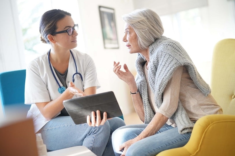 Female doctor going through results.